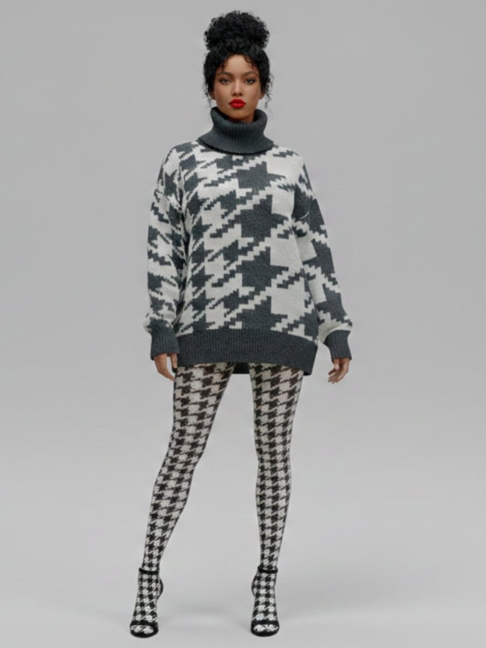 Oversized Houndstooth Turtleneck Sweater | Chunky Knit | Chic Statement Piece